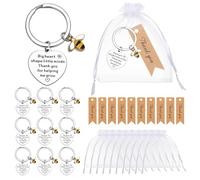 Partideal 10 Sets Thank You Keychain Gifts for Teacher with 10 Pcs Organza Bags and Thank You Cards Appreciation Gifts for Teacher Big Hearts Shape Little Minds
