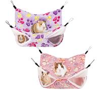 Partideal 2 Pack Double-Layer Pet Cage Hammock, Hanging Bed Cage for Small Animals, Soft Velvet Pet Hammock for Guinea Pig Parrot ferret Squirrel Hamster Rat Toys Playing Sleeping Beds(Pink, Purple)