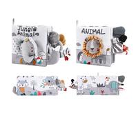 Partideal 2 Pack High Contrast Sensory Baby Books Set,Soft Touch & Feel Cloth Books with Squeaker for Early Development Boys and Girls(Lion + Elephant)