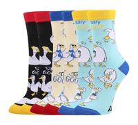 Partideal 3 Pairs Funny Animal Goose Socks,Fun Pattern Novelty Cotton Crew Socks for Women Men Size 5.5-7.5