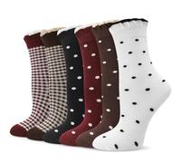 Partideal 6 Pairs Women Ruffle Socks, Frilly Polka Dot Plaid Crew Socks, Cute Cotton Socks for Women Girls, UK 4-7/EU 35-40