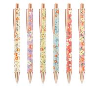 Partideal 6 Pcs Floral Art Ballpoint Pens 1.0 mm Black Ink Retractable Ballpoint Pens Smooth Writing Pen Click Ball Pens Pretty Pens for Women, Colleagues, Teachers, Students Gifts (Small Floral)
