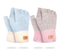 Partideal Fingerless Gloves For Women,Winter Thermal Gloves Warm Soft Knit Half Fingers Mittens for Ladies Driving Working Typing(Free Blue+Grey)