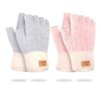Partideal Fingerless Gloves For Women,Winter Thermal Gloves Warm Soft Knit Half Fingers Mittens for Ladies Driving Working Typing(Gray+Pink)