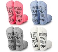 Partideal Wine Socks Gifts for Women Mum Her, 4 Pairs Funny Thermal Fluffy Socks for Women,“If You Can Read This Bring Me Some Wine” Gifts for Xmas Birthday Presents Grandma Friendship Valentines