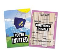 PartiKraft 12 x Fort Building Battle Style Birthday Royale Party Invitations & Blue Envelopes - Gamer/Gaming/Computer Game (Invitations & Envelopes)