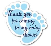 PartiKraft 48 x Baby Blue Footprint Shaped Stickers - Thank You for Coming to My Baby Shower
