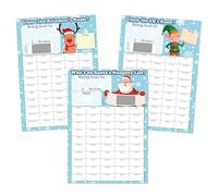 PartiKraft (Pack of 3) A4 Christmas Fundraising Games - Mixed Designs - Guess The Reindeer's, Elf's Name and Santa's Naughty List - Scratch To Reveal Game Cards - 50 Boxes