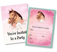 PartiKraft (Pack of 40) Horse Childrens Birthday Party Invitations - Double Sided (NO ENVELOPES)