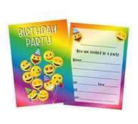 PartiKraft (Pack of 40) Yellow E moji Face Childrens Birthday Party Invitations - Double Sided (NO ENVELOPES)