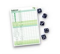 PartiKraft - Travel Sized Yahtzee Score Pad & Dice - 50 x Double Sided Tear Off Game Sheets - A6 Size - 6 Games on Each Side