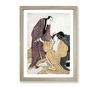 Parting Lovers By Kitagawa Utamaro Asian Japanese Framed Print | A4 Oak Framed Wall Art | Ready to Hang | Asian Nature Picture | Living Room Bedroom Lounge Office