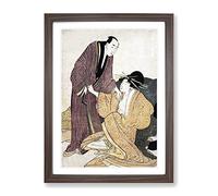 Parting Lovers By Kitagawa Utamaro Asian Japanese Framed Print | A4 Walnut Framed Wall Art | Ready to Hang | Asian Nature Picture | Living Room Bedroom Lounge Office