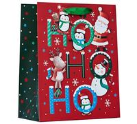 Partisan Products Christmas Ho Ho Ho Gift Bag with Green Handle and Penguin Gift Tag Xmas Gift Wrap Christmas Characters Large