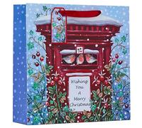 Partisan Products Traditional Christmas Robins and Post Box Gift Bag Square with Red Handle and Gift Tag Xmas Gift Wrap Large