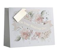 Partisan Products White Kraft On Your Wedding Day Gift Bag with Gold Tag Shopper 100% Recyclable Large Size