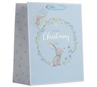 Partisan Products White Kraft Paper Rabbit Blue Boy Christening Gift Bag With Gift Tag Fully Recyclable Medium