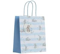 Partisan Products White Kraft Paper Welcome Baby Blue Boy Rabbit Gift Bag with Gift Tag Fully Recyclable Newborn Medium