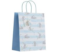 Partisan Products White Kraft Paper Welcome Baby Blue Boy Rabbit Gift Bag with Gift Tag Fully Recyclable Newborn Large