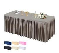 PARTISKY 1 Pack Natural Tablecloths for Rectangle Tables 6ft, Wrinkle Resistant Spandex Table Cover Fitted Stretch Table Cloth with Pleated Ruffle Skirts for Party Banquet Dining Birthday Wedding
