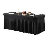 Partisky Black Table Skirts for Rectangle Tables 4ft Spandex Table Covers 4ft Table Cloth Rectangle Tables Black Stretchable Table Clothes for 4 Foot Rectangle Folding Tables