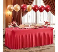 PARTISKY Red Spandex Tablecloth for 4ft Rectangle Tables, Stretchable Table Cover Skirt for Folding Tables Weddings Parties Banquets Events Trade Shows and Dessert Table