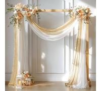 PARTISKY Wedding Arch Draping Fabric, 1 Panel 28'' x19ft White Drapes & 16'' Champagne Sequin Fabric Arbor Backdrop Curtain for Ceremony Bridal Shower Reception