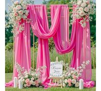 PARTISKY Wedding Arch Draping Fabric,2 Panels 18FT Hot Pink Sheer Chiffon Curtain Drapes 6 Yards for Wedding Ceremony Birthday Party Decoration