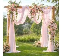 PARTISKY Wedding Arch Draping Fabric, 2 Panels 28" x 19Ft Blush Arch Drapes Sheer Backdrop Curtain for Ceremony Party Decor