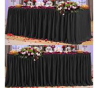 Partisky White Polyester Table Skirt for Rectangle Tables 14ft, Wrinkle Resistant Pleated Ruffle Table Cloth for Birthday Party Banquet Wedding Baby Shower
