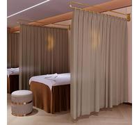 Partition Curtain Rod - Salon Privacy Divider with Gold Pole, Room Divider Curtains for Health Centers & Living Rooms, Wall-Mounted Fitting Booth - Brown Set, 6.5ft/200cm