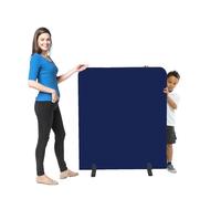 Partition Screen Room Divider Dark Blue Woven Cloth Black Trim 1200x1000mm | featuring rounded upper corners & edges accessible from both sides, & set of stabilising feet. Ideal for classroom