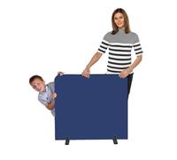 Partition Screen Room Divider Dark Blue Woven Cloth Black Trim 900x1000mm | featuring rounded upper corners & edges accessible from both sides, & set of stabilising feet. Ideal for classroom
