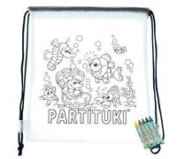 Partituki Party Favours for Children. 15 Drawstring Bags to Colour in and 15 Crayons Sets. Pinata Party Details for Kids. Non Toxic EU Certified.