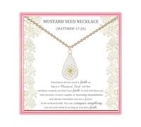 PARTNER Good Luck Mustard Seed Necklace for Women Christian Gifts for Women Dried Flower Resin Necklace Faith Fall Autumn Christmas Faith Jewelry, Stainless Steel, resin