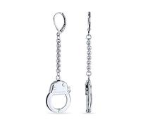 Partners Couples Grey Shade Handcuffs Lever back Dangle Earrings For Women Girlfriend Hot Wife Silver Tone Stainless Steel