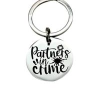 Partners in Crime Engraved Keyring - Stainless Steel Disc Keychain - Couples & Best Friend Gift - True Crime Lover Present