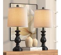 PARTPHONER Set of 2 Traditional Table Lamps, Rustic Table Lamps for Living Room and Bedroom, Vintage 22" Bedside Table Lamps with Linen Blinds, Matte Black