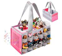 Partreko Carrying Case Compatible with Tonies Box with Audio Position, Portable Travel Storage Bag for Tonies Figures with 24 Elastic Strap, Soft Felt Organizer Case for Toniebox Accessories Gray&Pink
