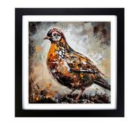 Partridge Palette Knife Painting No.1 Framed Print | 18x18 Inch Black Framed Wall Art | Ready to Hang | Modern Historical Picture | Living Room Bedroom Lounge Office