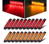Partsam 20x 3.8" Amber/Red Clearance lights Truck Trailer RV Lorry Van Side Marker Indicators Decorative, Thin Line 3.8" 6 LED Amber Trailer Marker Lights Parking Turn Signal Lights