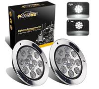 Partsam 2PCS 12 LED White 4" Round Backup Reverse Lights Marker w/ Stainless Rings Sealed