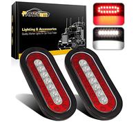 Partsam 2Pcs 6.3" inch Oval Truck Trailer Led Tail Stop Brake Lights Taillights Running Red and White Backup Reverse Lights, Sealed 6.3 inch Oval led Trailer Tail Lights w reflectors Flush Mount