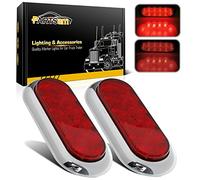 Partsam 2PCS 6" Oval Chrome Trailer Truck Red 10 LED Surface Mount Stop Turn Tail Lights