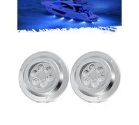 Partsam 2Pcs Blue 6LED Round Underwater Boat Lights, Transom Light for Yachts Boats Sailboat Pontoon, IP68 Waterproof, Stainless Steel housing, Surface Mount, 12V