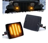 Partsam 2Pcs Front Turn Signal Lights Lamps Assembly Amber 24LED Signal Light w/White DRL Compatible with Wrangler YJ 1987-1993 with 3157 Plug, Smoke Lens