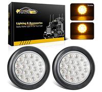 Partsam 2x 4 Inch Round Amber Strobe Lights 19 Diodes LED w/ Rubber Grommet 3-Prong Wire Pigtails Amber 4 Inch Round Led Trailer Truck Tail Lights Amber Indicator 12V Clear Lens