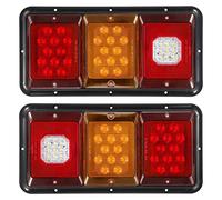 Partsam 2x LED Triple Tail Lights 45 LEDs Rectangle Vertical Horizontal Mount LED Trailer Truck Camper RV Stop Turn Tail Lights Backup Reverse Taillights w Gasket Black Base Amber/Red/Clear Lens 12V