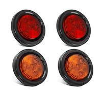 Partsam 4pcs 2" Round LED Side Marker Clearance Light Reflex, [DOT Approved] 2 Inch 4 LED Trailer Truck Lights with Grommet and Wire Pigtail 12V (2Red+2Amber)