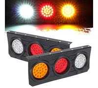 Partsam 63 LED Truck Trailer Tail Lights Bar Kit, Stop Turn Signal Brake Reverse Taillight with Iron Bracket Base Waterproof 12V-30V 4 Inch Round Led Trailer Tail Lights RV Camper Flatbed Trucks(2pcs)